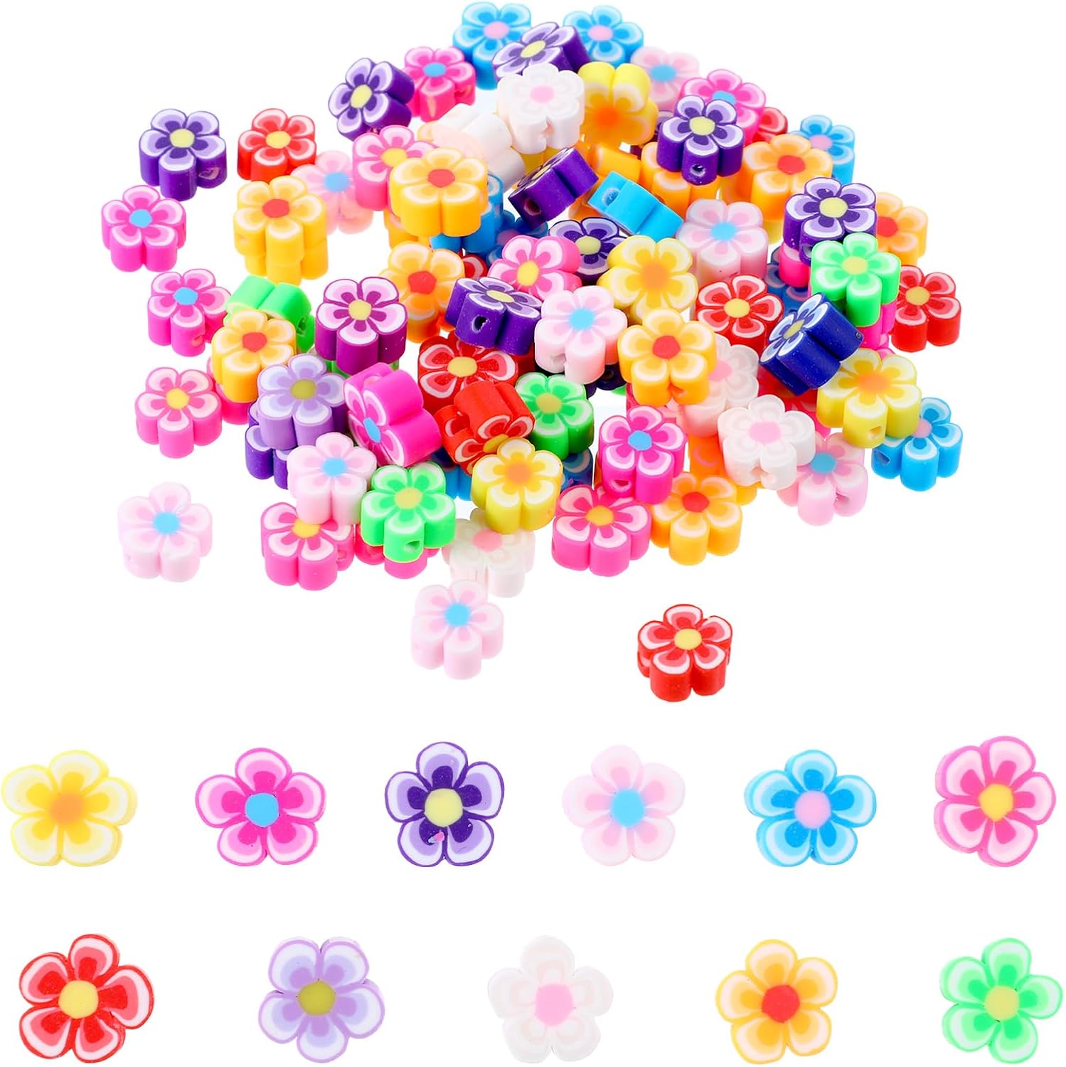 100pcs Colorful Polymer Clay Flower Beads Charms - Flatback for DIY Necklace Bracelets Earrings Jewelry Crafts