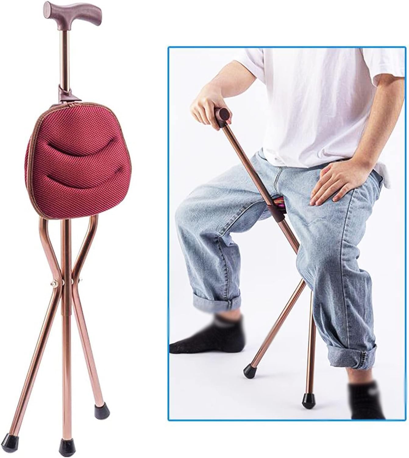Bastón para Caminar, Taburete con Trípode, Bastón con Asiento, Silla Plegable para Senderismo, Bastón De Ayuda para La Movilidad Independiente para Hombres Mayores Discapacitadas
