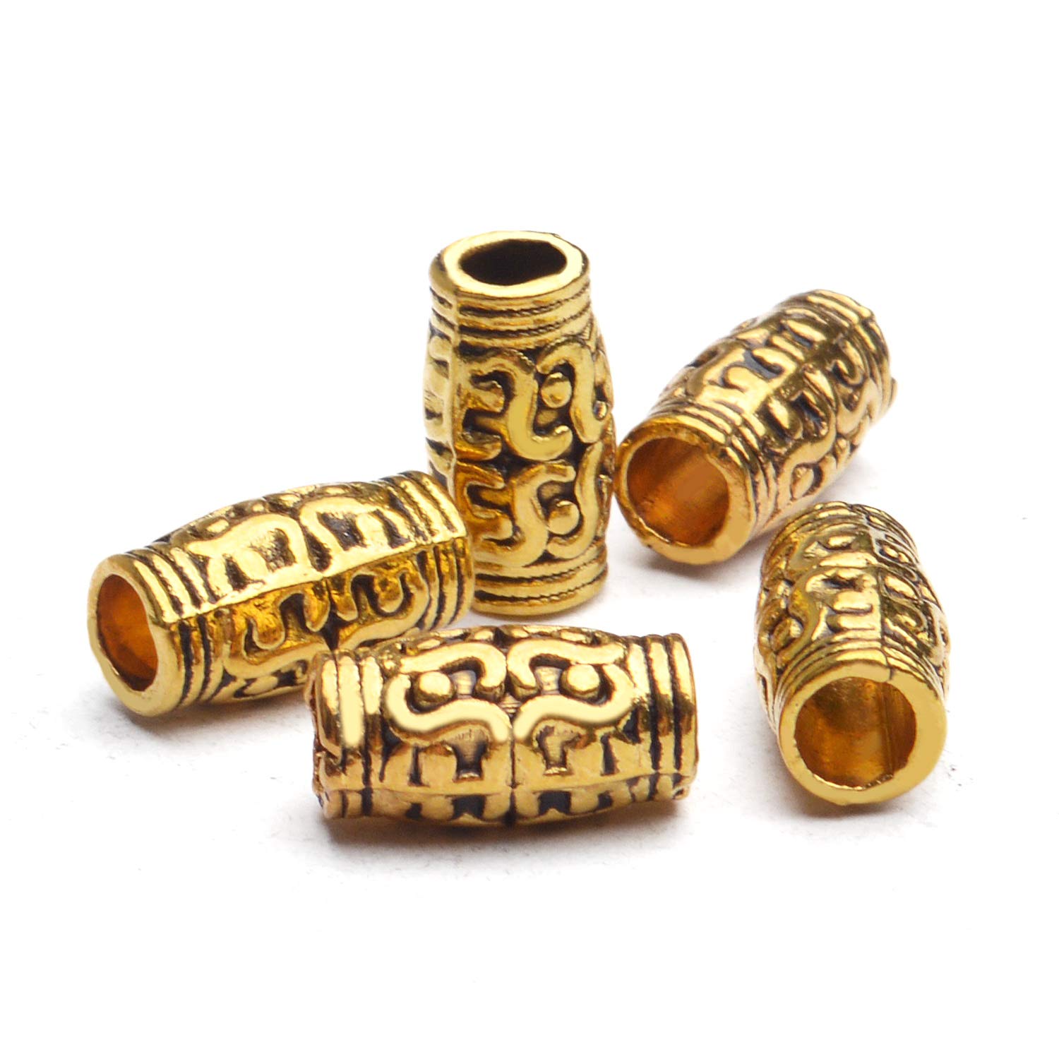 100 perline a tubo in lega tibetana color oro anticato, a forma