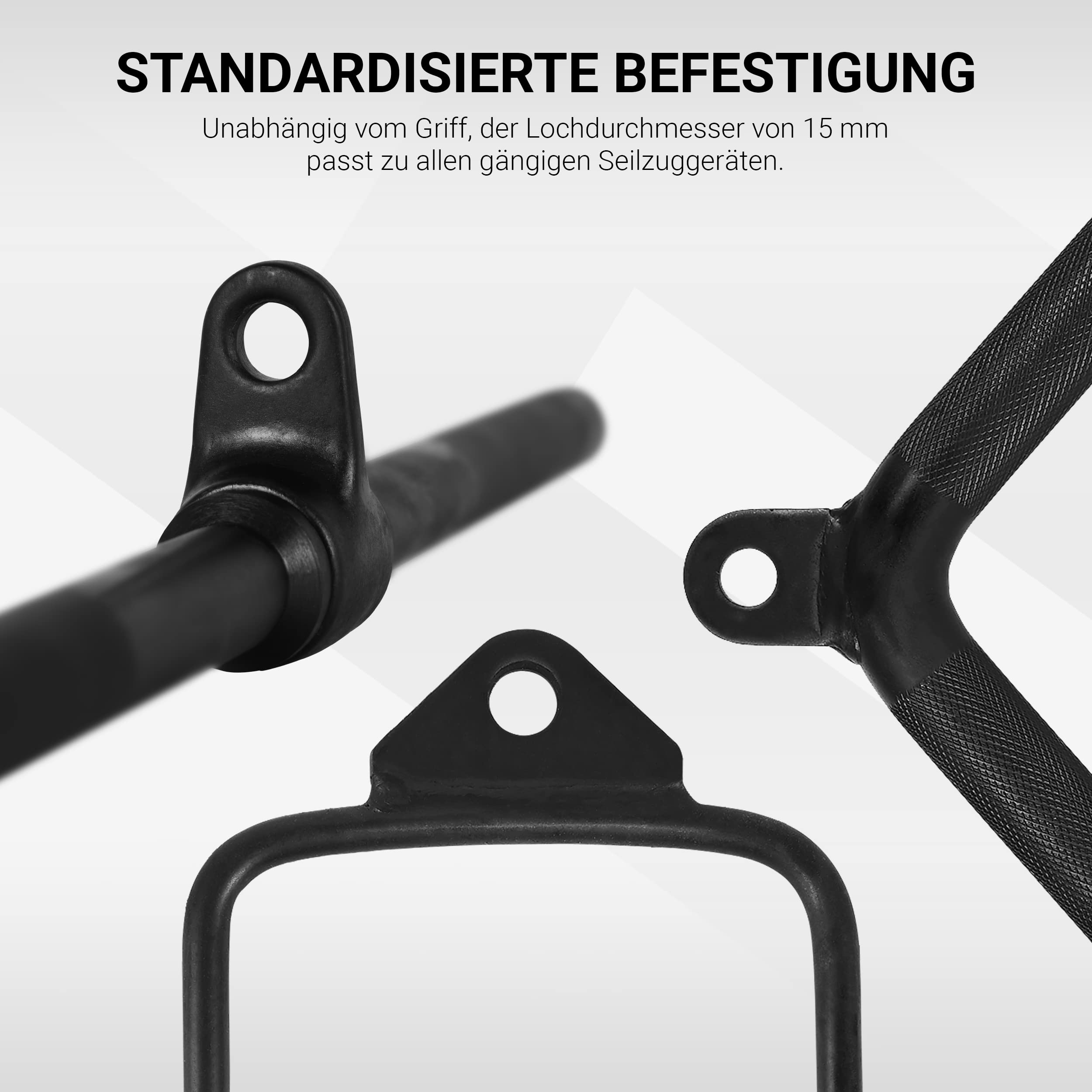 MSPORTS Kabelzug Griffe Premium | Verschiedene Griffe schwarz mit Karabinerhaken 8 mm | Stahl massiv, für Zugübungen an Kraftstation/Kabelzugturm