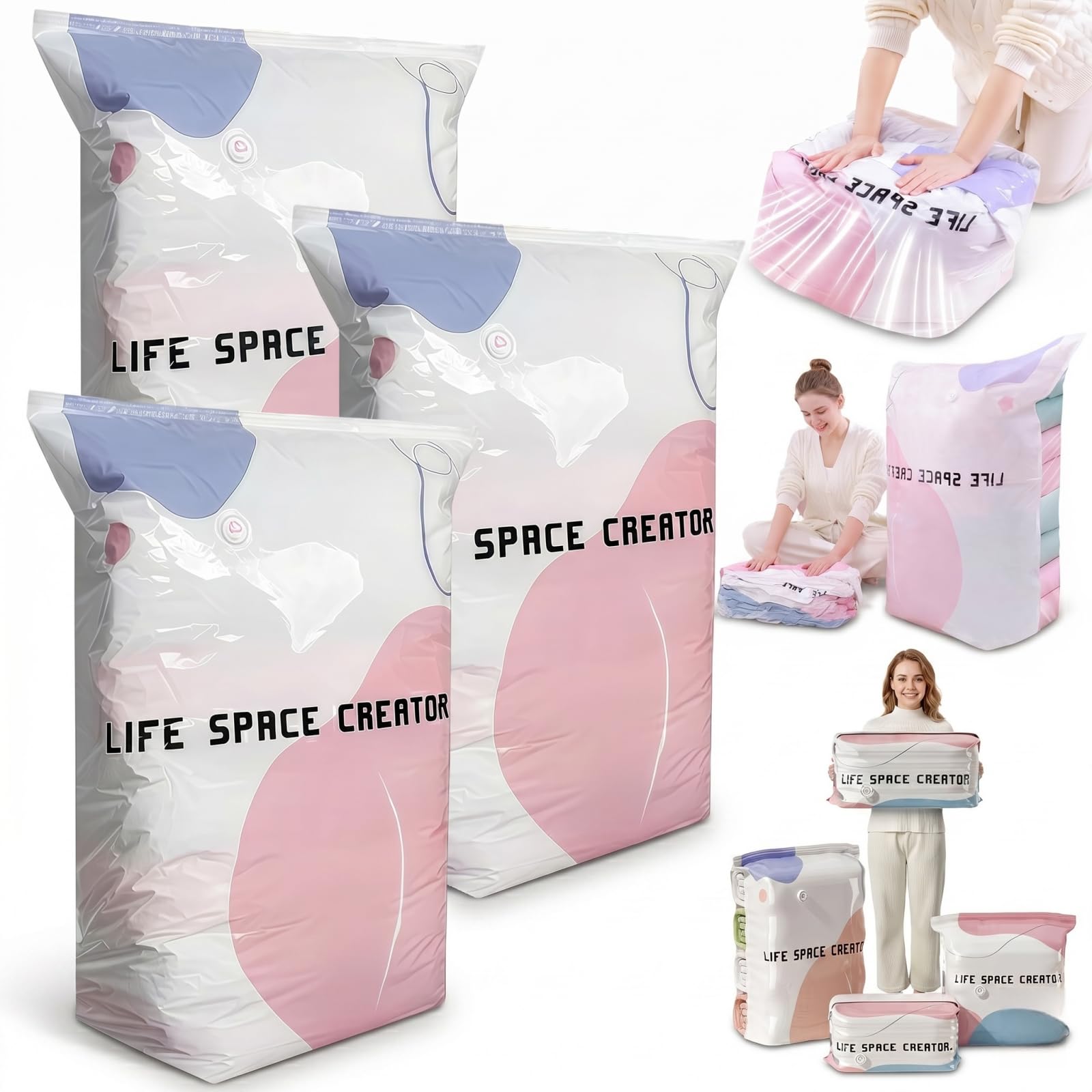 2026 New No-Pump 3D Vacuum Storage Bags - 3-Sec Fast Compression - Press and Seal No Vacuum Bags, Reusable Space Saver Cube Compression Bag for Bedding, Clothing, Quilts & Travel Storage (A,3PCS)