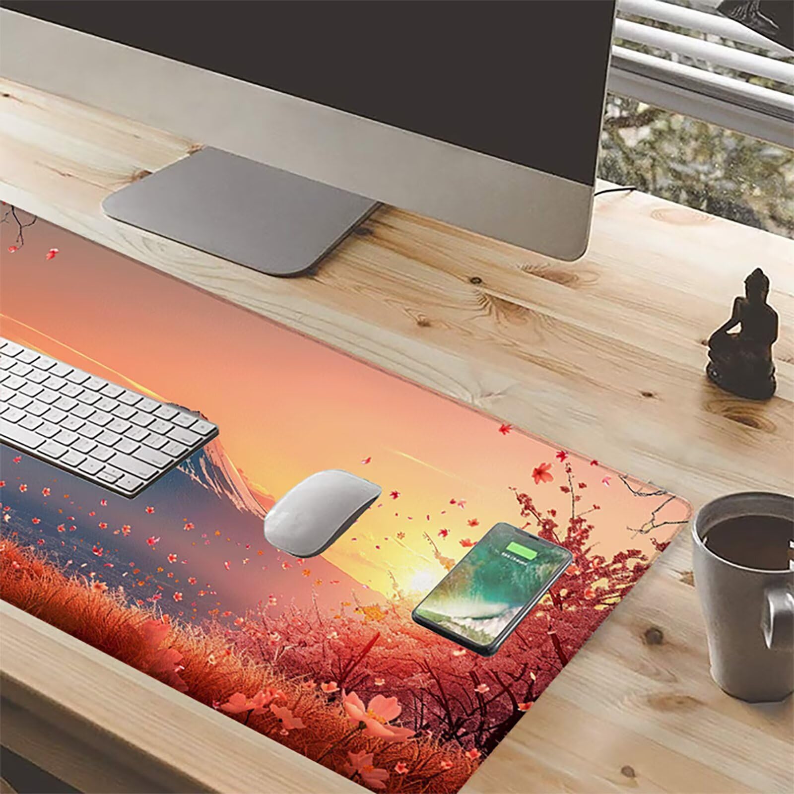 áRbol De Flor De Cerezo Alfombrilla Ratón Gaming XXL 1500 x 800 mm, Alfombrilla Gaming Rosa Mousepad con Base de Goma Antideslizante, Impermeable Desk Mat para Teclado y Raton, Accesorios Gaming E-U