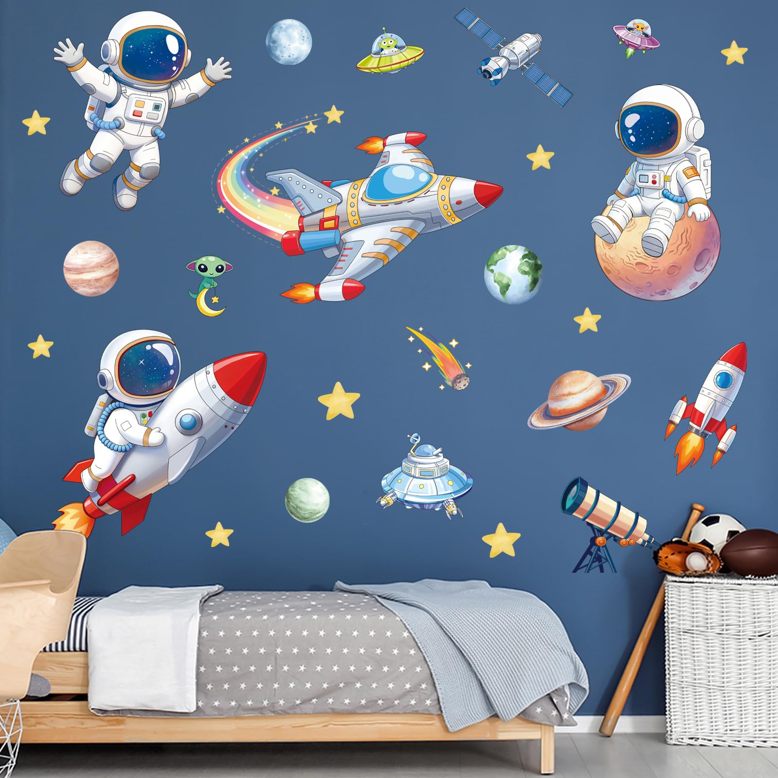 SHUCHING XXL Wandtattoo Astronauten Weltraum, Wandsticker Raketen Planeten, Selbstklebende Wandaufkleber für Jungen Schlafzimmer Kinderzimmer Babyzimmer Spielzimmer