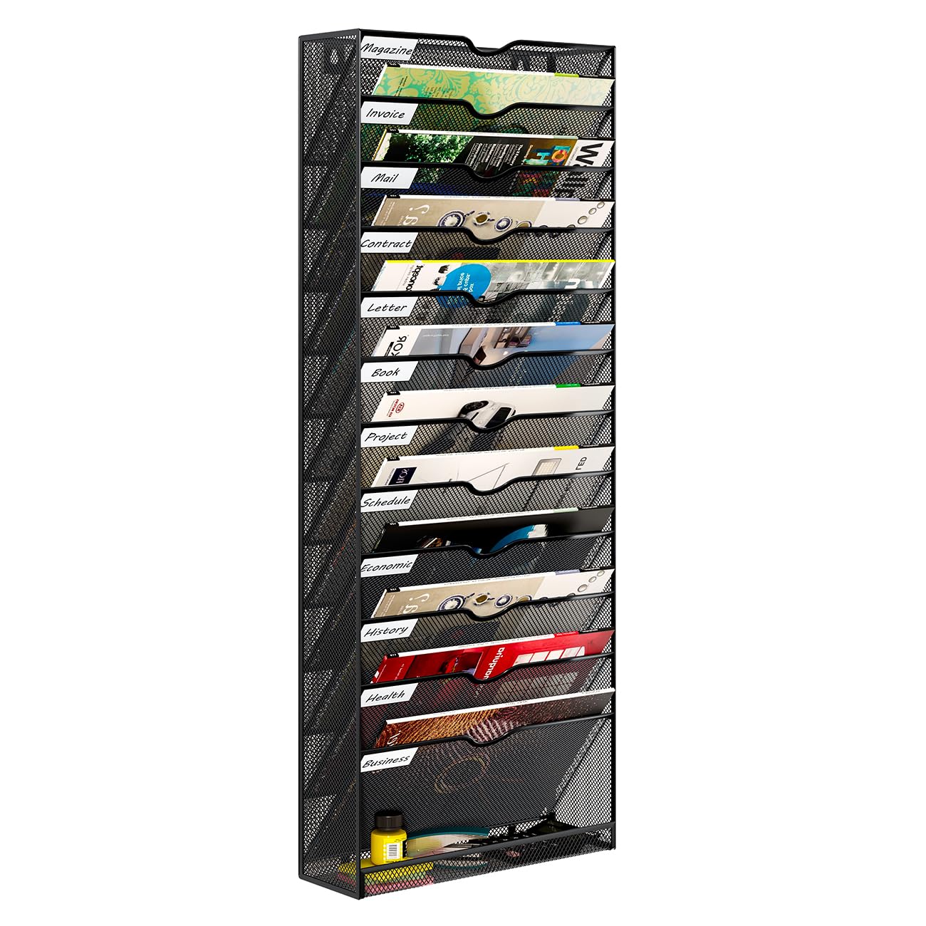 PAG-Mass Hanging Wall File Organizer,13-Tier Desk File Mail Holder, Paper Bill Organization For Office Home School, Black