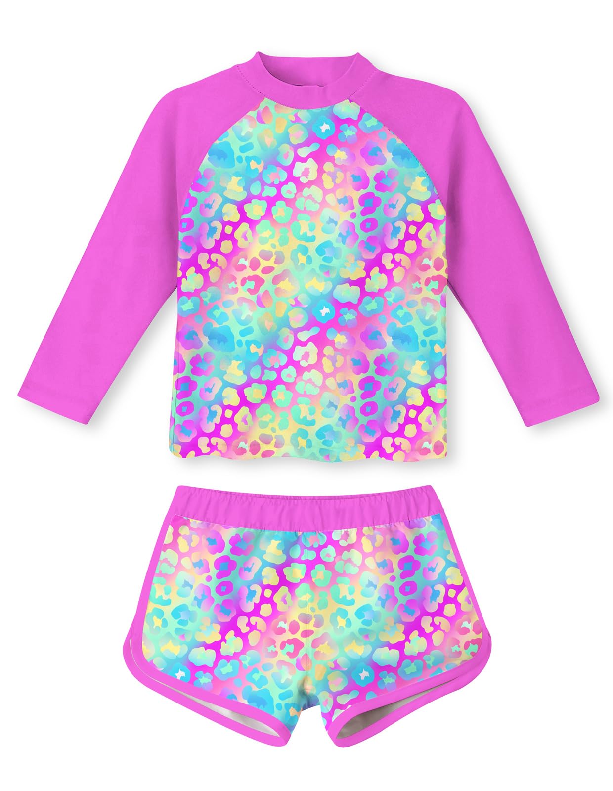 Girls 2 Pieces Rash Guard Swimsuit Long Sleeve Tankini for 4-10Y