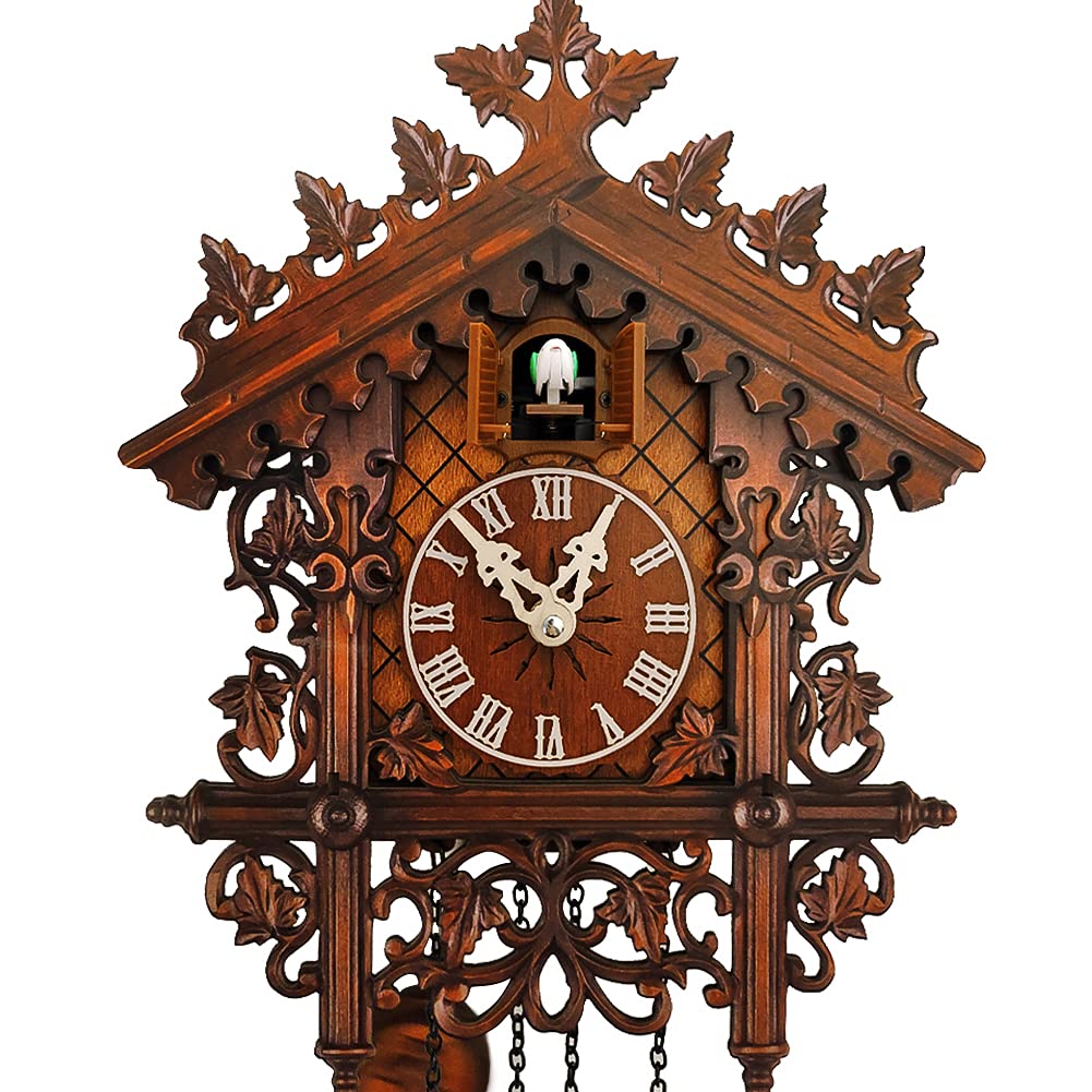 Schwarzwald Orologio a cucù, in legno Coo Coo, orologio decorativo con pendolo e funzione Chiming per orologi da parete perfetti per la casa, il soggiorno (antico)