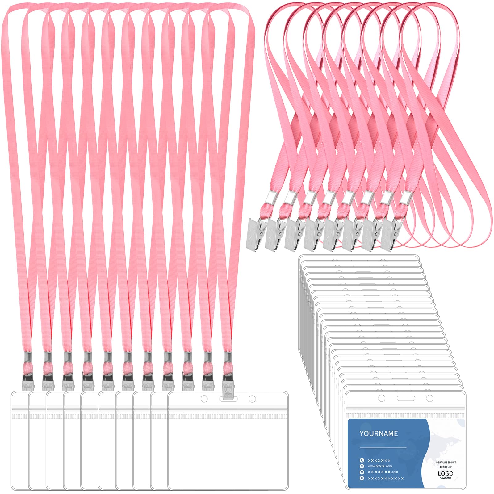 100 Pcs Lanyards for ID Badges and 100 Pcs Clear Name Tag Holders Reusable Lanyard with Clip Plastic ID Card Badge Holder Name Badges for Adults Kids