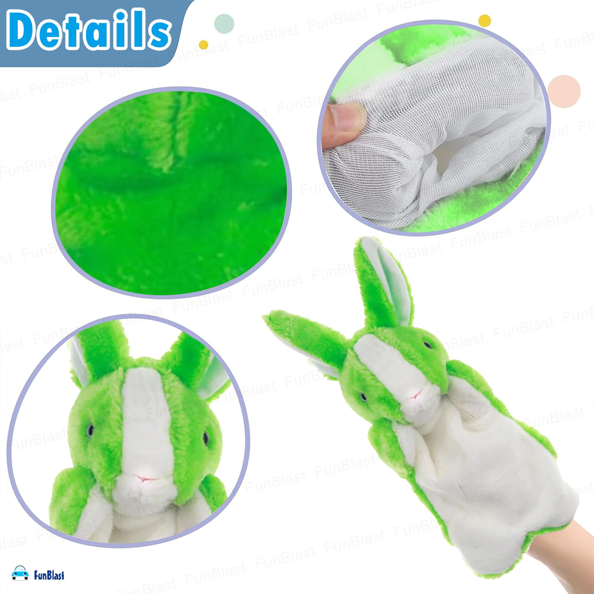 FunBlast Bunny Hand Puppet for Kids – Soft & Cute Pink Animal Puppet Toy for Storytelling, Fun Learning, Pretend Play, Role Play & Educational Activities for Children (Green) 4