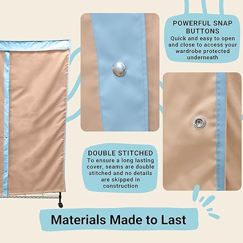 Vista 23 de Formosa Covers Funda portátil para estante de ropa – Protege tu ropa del polvo, mantiene tu habitación organizada en azul glaciar (solo la funda)