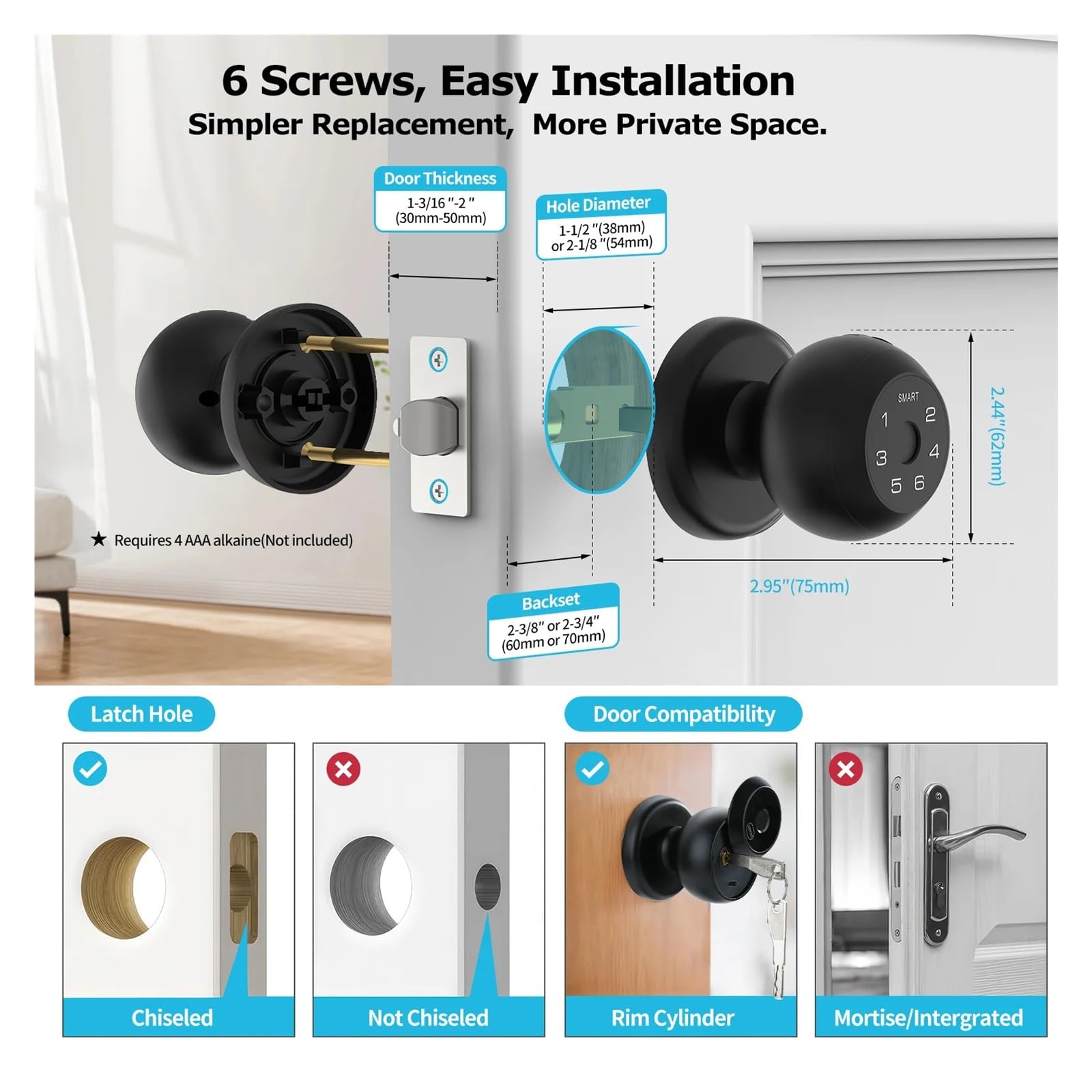Smart Lock - Cerradura de puerta con huella dactilar, control de aplicación, interfaz tipo C, código de acceso