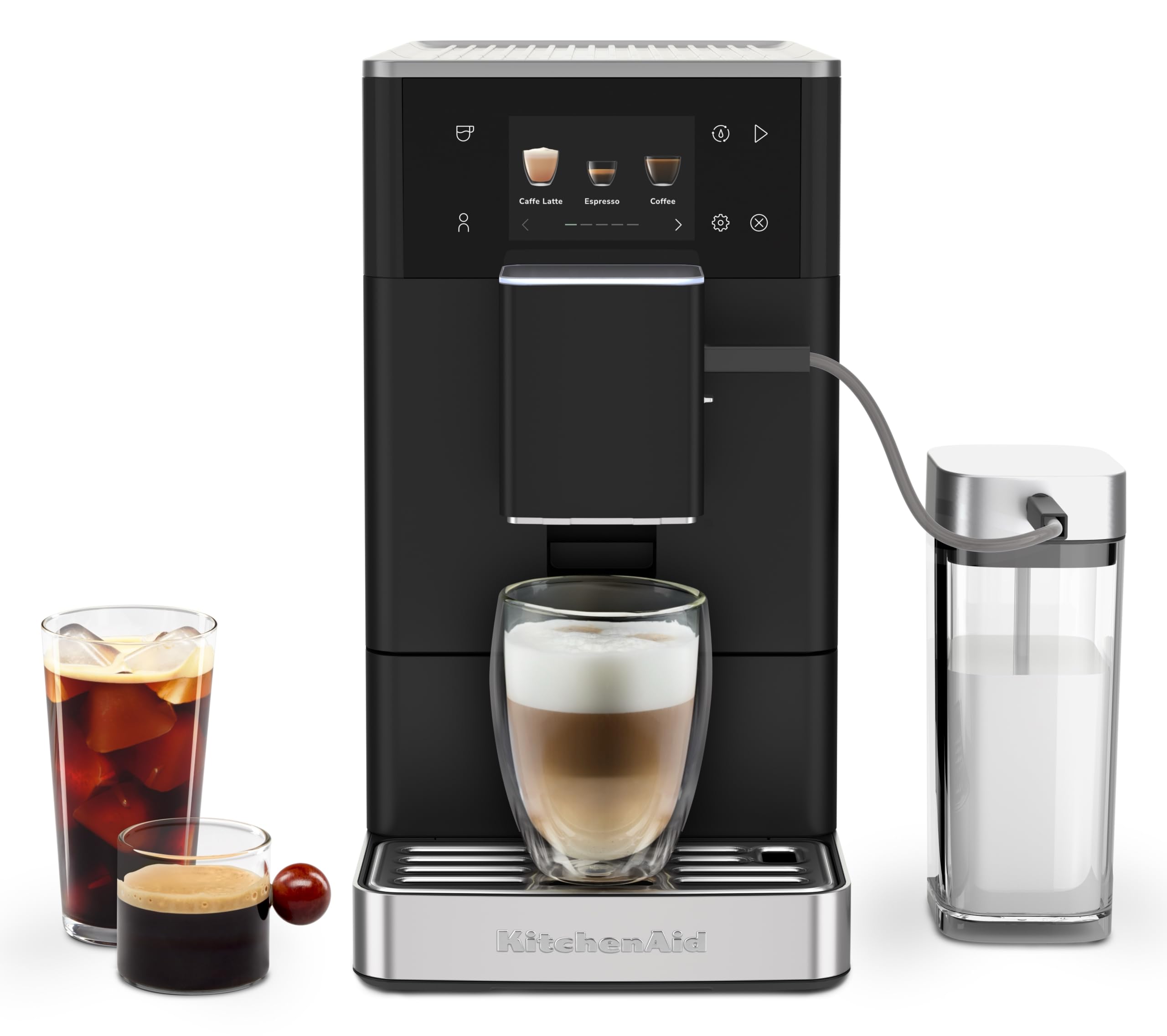 KitchenAid KF4 Macchina da Caffè Superautomatica, AutoMilk Avanzato, Macinacaffè IntelliGrind, 15+ Ricette, Display Colori, Caffè Freddo, 15-18 Bar, Nero Opaco