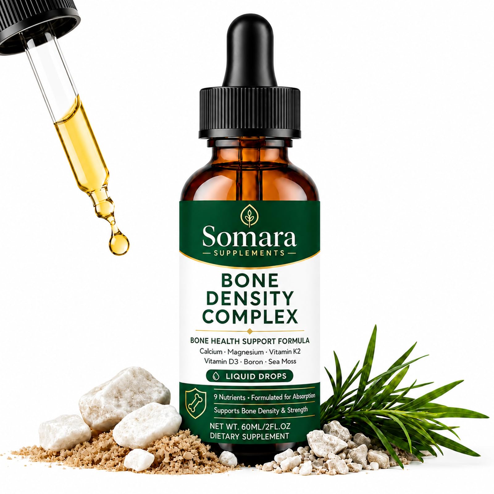 Somara Bone Density Complex Liquid, Calcium Magnesium K2 D3 Drops