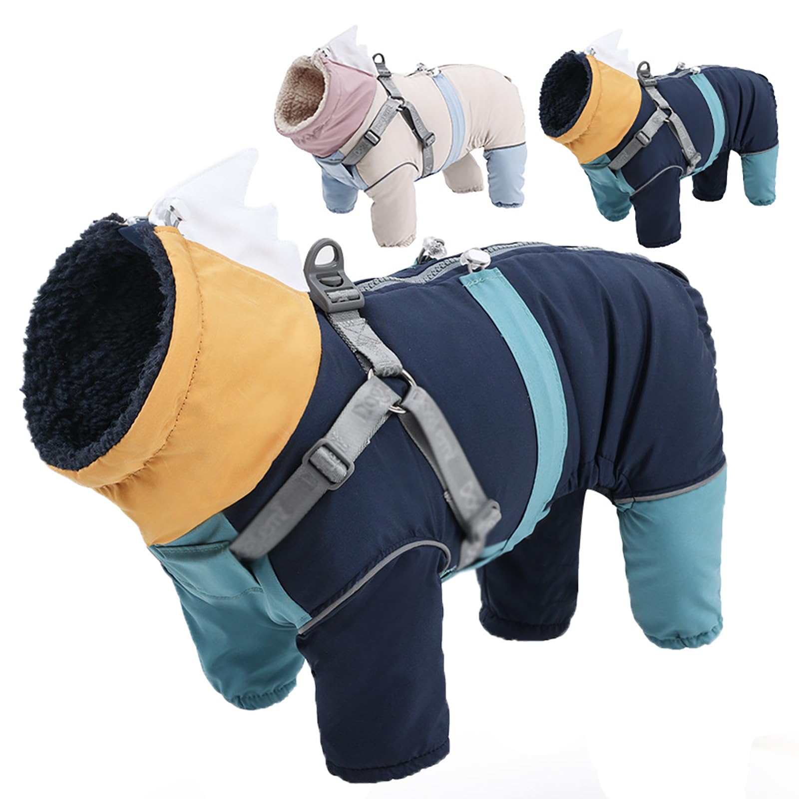 Schneeanzug Hund, Hundemantel Winter mit Beinen & integriertem Geschirr – Wasserdichter Schneeanzug/Overall für Hunde, wärmender Wintermantel mit Beinschlaufen für kleine bis große Hunde (B, 3XL)