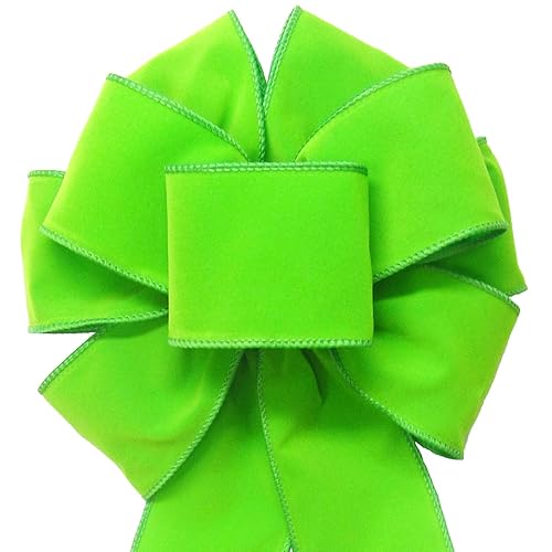 Miniatura 3 de 8" Lime Green Velvet Wreath Bows by Alpine Holiday Bows - Wired Velvet Bows for Christmas Wreaths, Lanterns, Signs, Garland, Baskets, Front Door