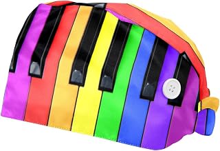 Rainbow Piano 2 Pack Adjustable Working Cap with Buttons Elastic Bouffant Hats Head Scarf with Sweatband for Women Men