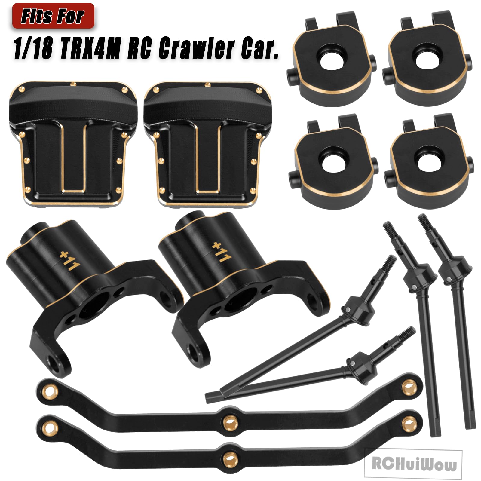RCHuiWow RC Brass Axle Widening w/Diff Covers Upgrades Part for 1/18 Trx4m,11mm Wider on Each Side Axle Widening(2 Front) & 2 Diff Covers Upgrades for TRX4-M,Black