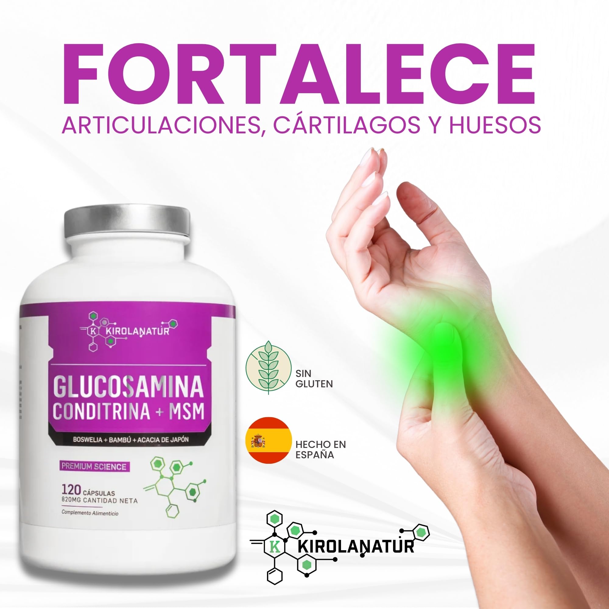 Glucosamina Condritina con Boswellia - Apoyo Articular - Fortalece tus cartilagos - Antiinflamatorio Natural – 120 Capsulas | KIROLANATUR