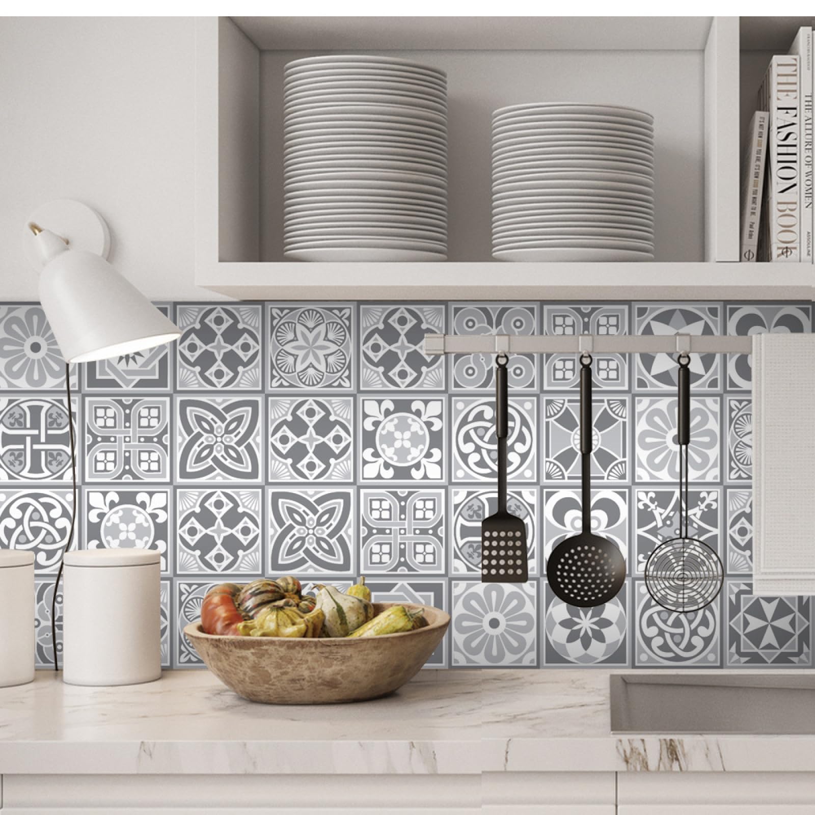 Piastrelle Adesive Cucina Modello Grigio Chiaro Pavimento pvc Adesivo Mobili Decorazioni Piastrelle Adesive Bagno Impermeabile Resistenza all'olio Mattonelle Adesive