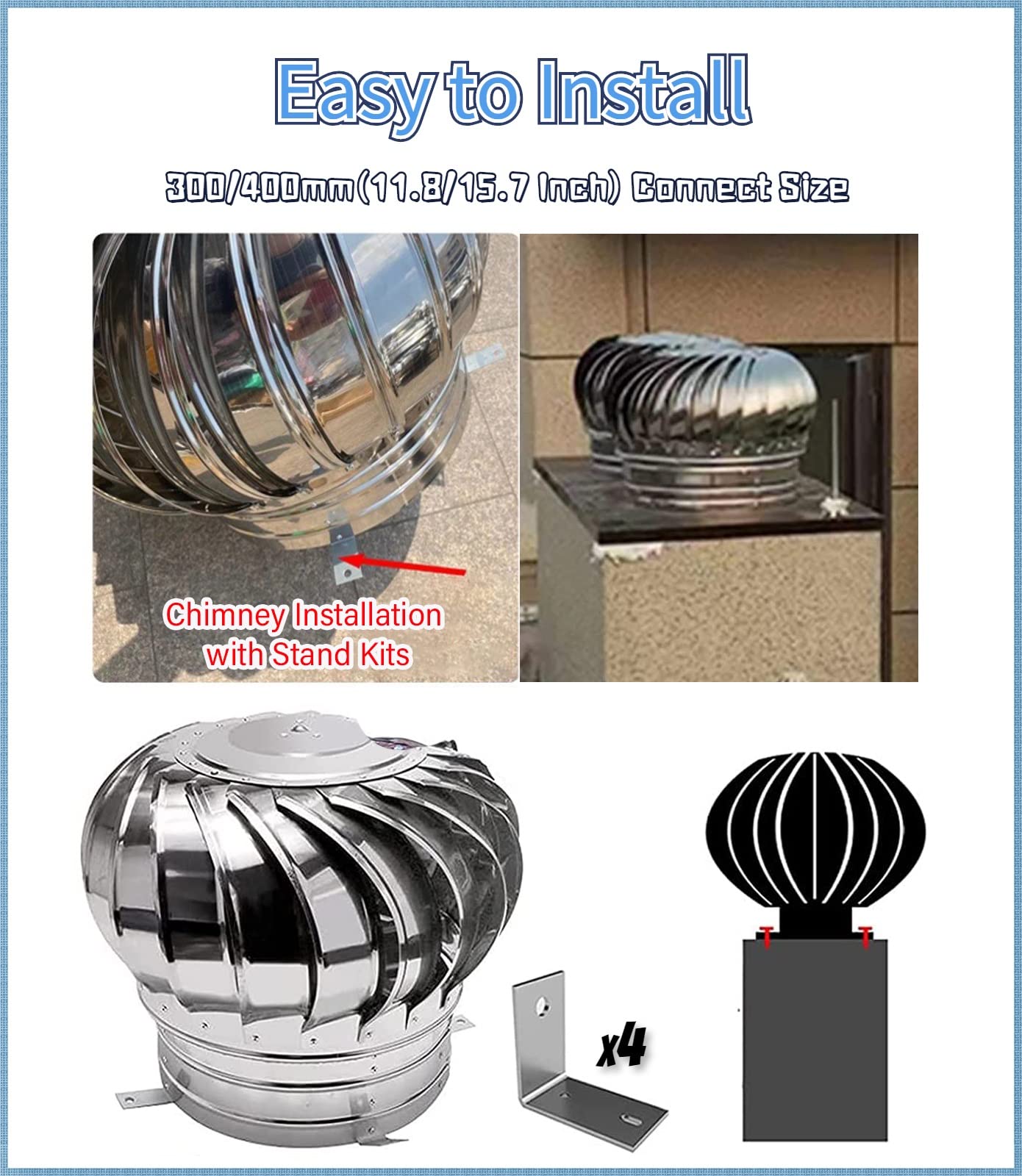 Turbinen Dachventilator Edelstahl 304 - Windgetrieben Für Schornsteine 110mm