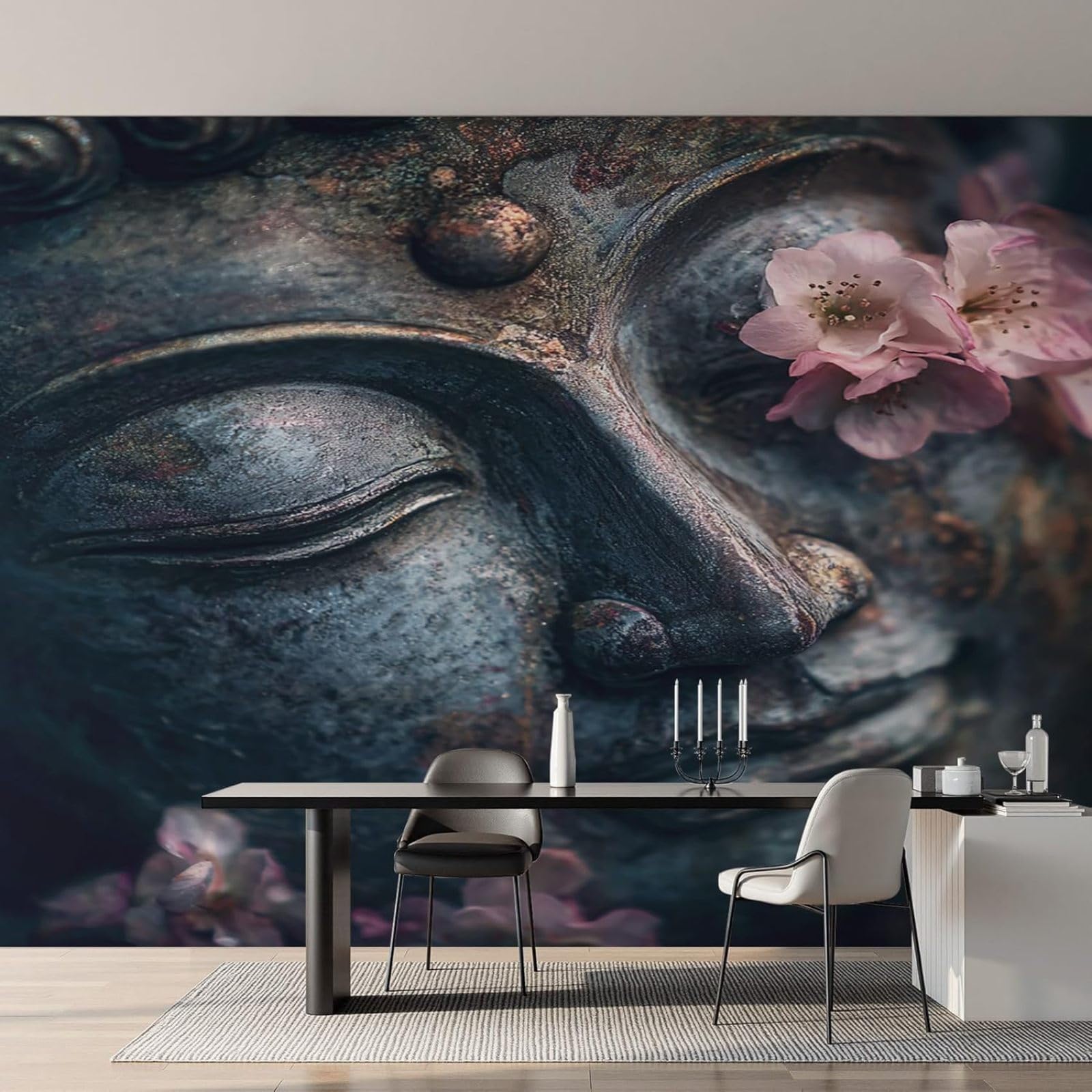 Carta da parati per meditazione, grigio scuro e rosa, con foto di Buddha Zen per camera da letto e soggiorno, in tessuto non tessuto, decorazione murale, 300 cm x 210 cm.