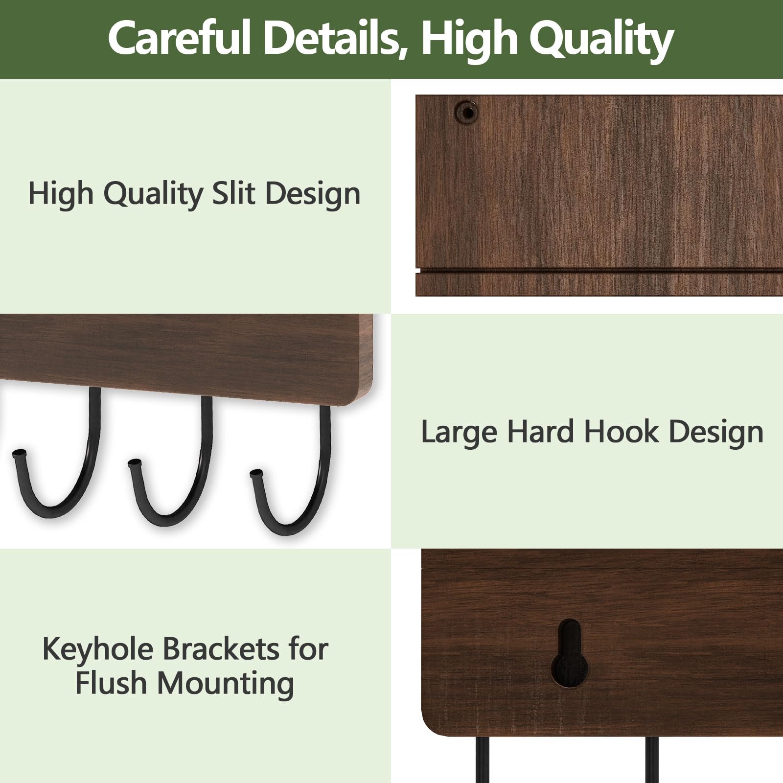 FIPUTE Key Holder for Wall, Decorative Key and Mail Holder with Shelf, Wall Mounted Entryway Organizer, Rustic Farmhouse Home Decor (Brown Home)