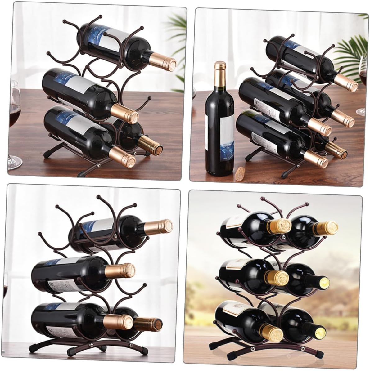 Detachable Vintage Iron Wine Rack 6-Bottle Countertop Wine Display Organizer for Home Kitchen Bar