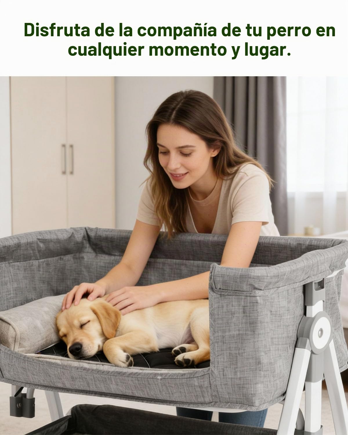 Cama para Perro Junto a la Cama Ajustable en Altura con 6 Niveles