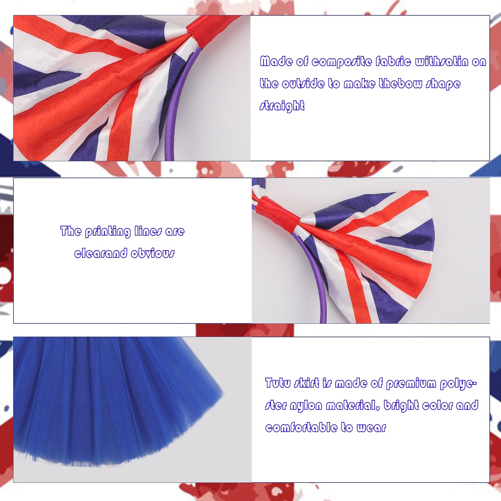 KMLGY 2Pcs Union Jack Costume Set including Union Headband Tutu Skirt for British National Day Royal Event Indoor or Outdoor Street Party (Blue) - Image 3