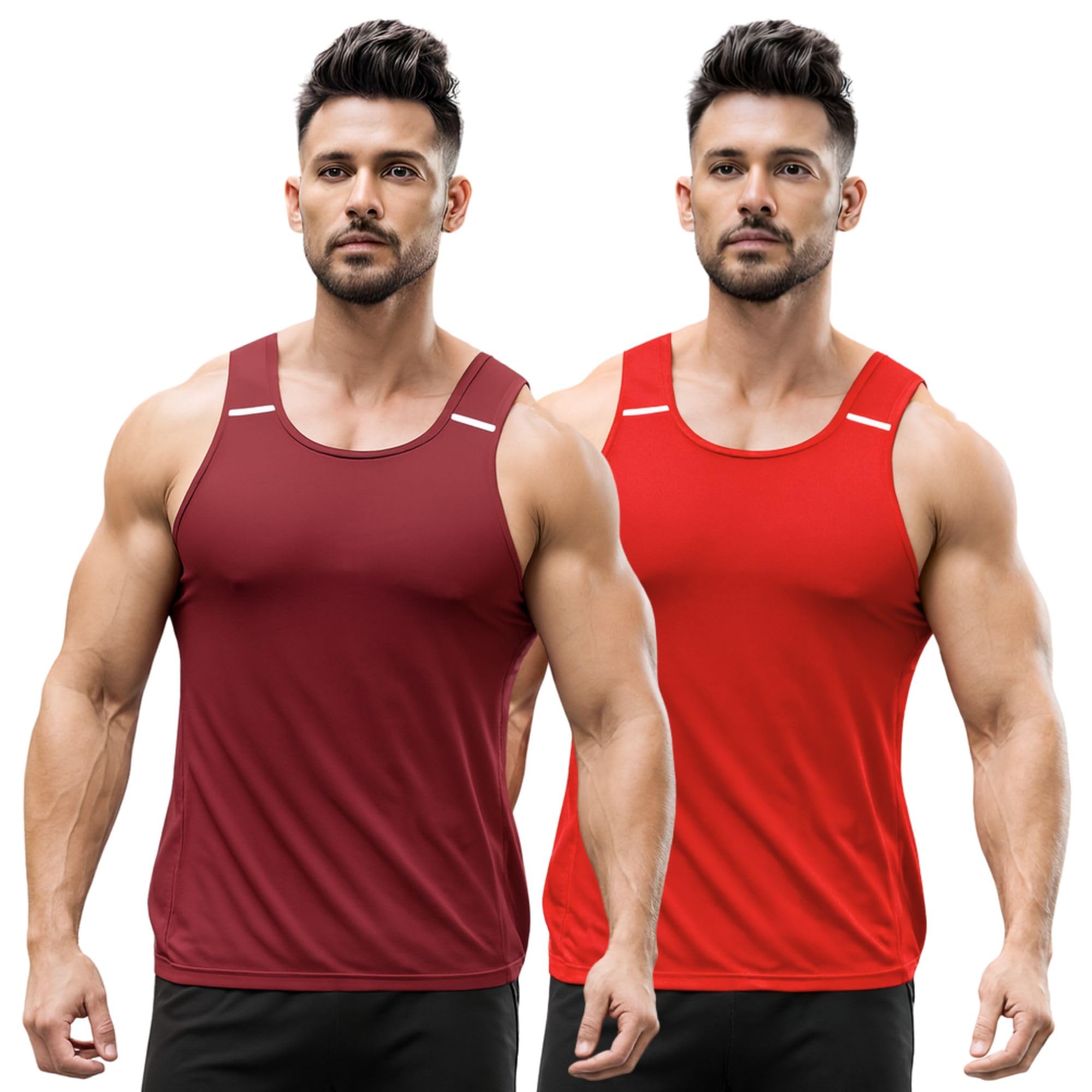 3colors 3Colours RGB Men's Active Wear Sleeveless Tank top, Gym Vest, Leisure wear Atheletic Fit NCUT-2LINE Shoulder-picture-38