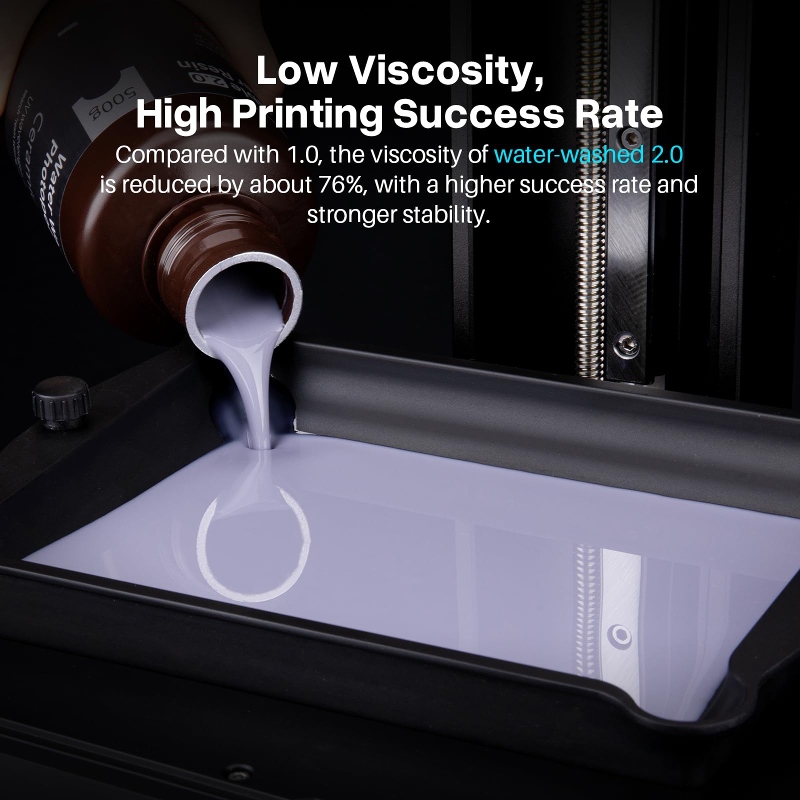 ELEGOO Water Washable 3D Printer Resin 2.0, Szybko Utwardzalna Żywica Fotopolimerowa do Drukarek LCD DLP SLA Resin, Płyn do Utwardzania UV 395-405 nm, Niski Skurcz, Wysoka Trwałość, 1000g Szary