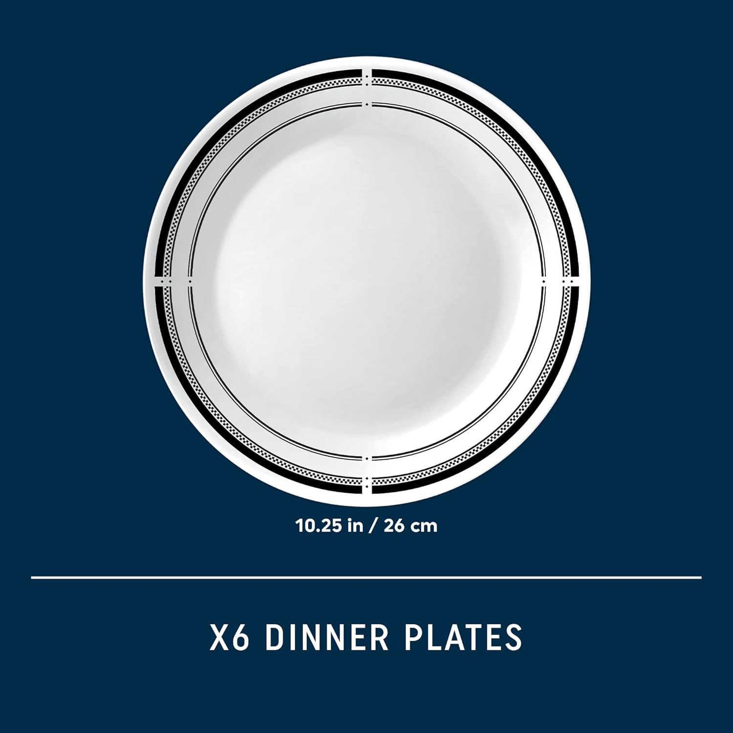 Corelle Vitrelle 10.25" Dinner Plates Set, Triple Layer Glass and Chip Resistant, Lightweight Round Plates, 6-Piece Brasserie