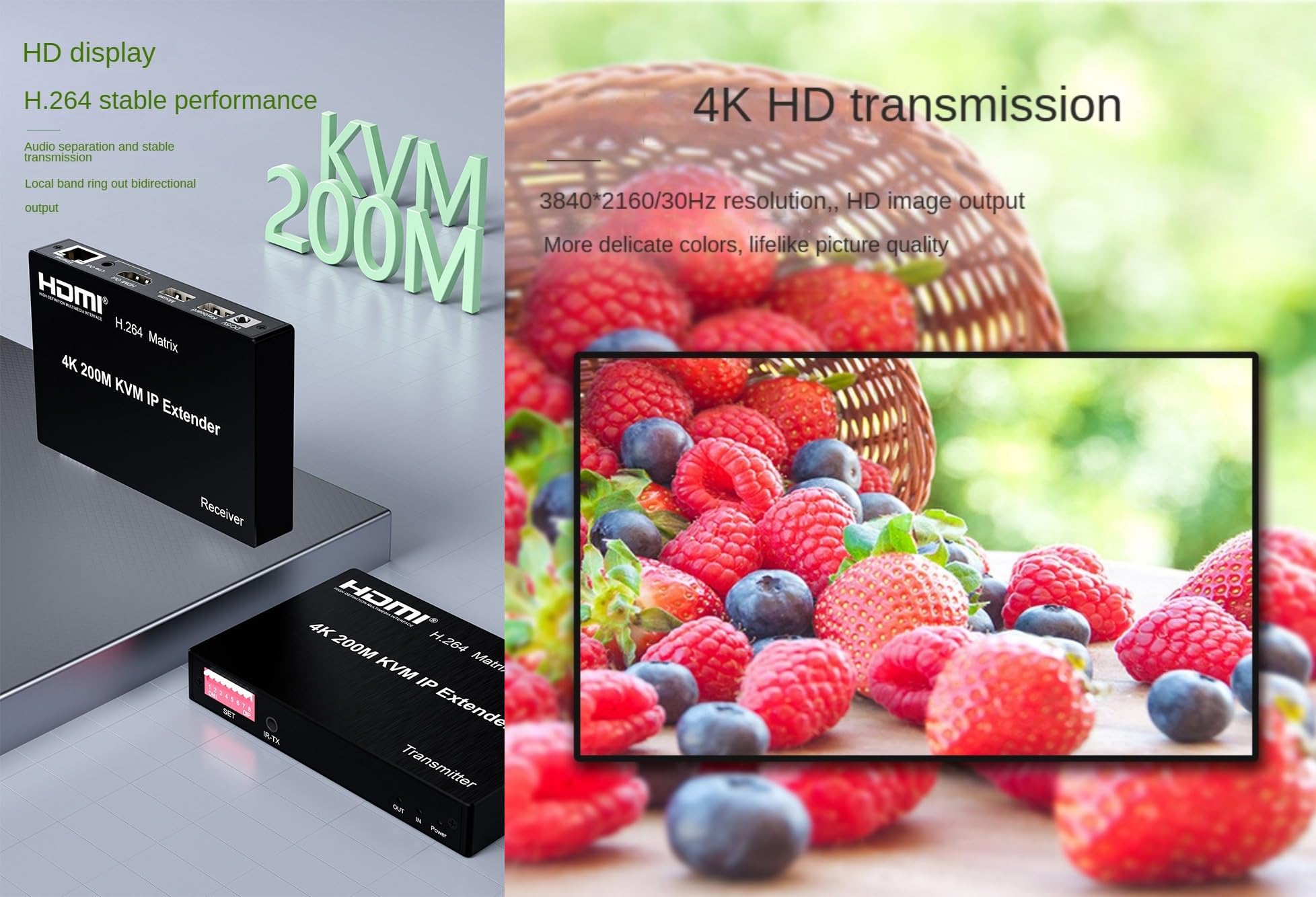 KVM Verlängerungskabel IP HDMI 4 K 200 m über Cat5e/Cat6 Ethernet-Kabel, H.264 Matrix, Video-Transmitter, Mehrfachverbindung, kompatibel mit Tastatur und Maus für PC TV (TX+RX)