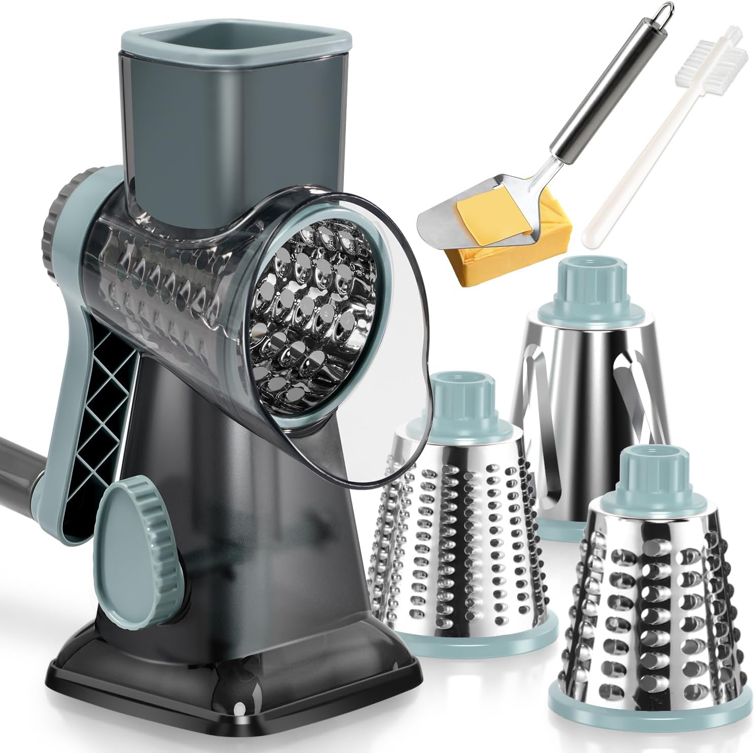 Cheese Grater Vegetable Cheese Shredder Slicer Grater for Kitchen 3 Changeable Blades for Cheese Potato Zucchini Nuts Chocolate (Grey Blue) Cheese Grater Vegetable Cheese Shredder Slicer Grater for Kitchen 3 Changeable Blades for Cheese Potato Zucchini Nuts Chocolate (Grey Blue)