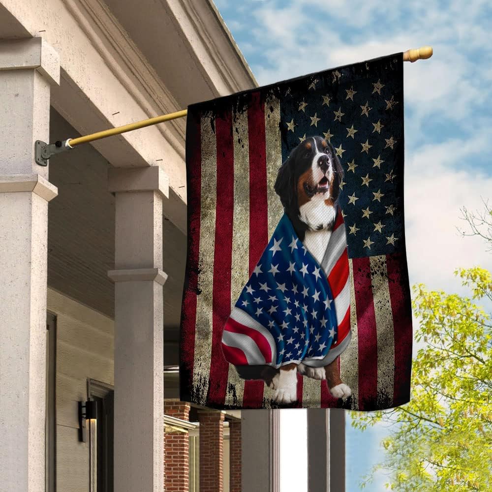 American Flag Bernese Mountain Dog Wearing Flag American Patriot Patriotic 4th of july Flags 3x5 Outdoor Double Sided -USA Flags Premium Polyester-Decorative Indoor Outdoor Flag