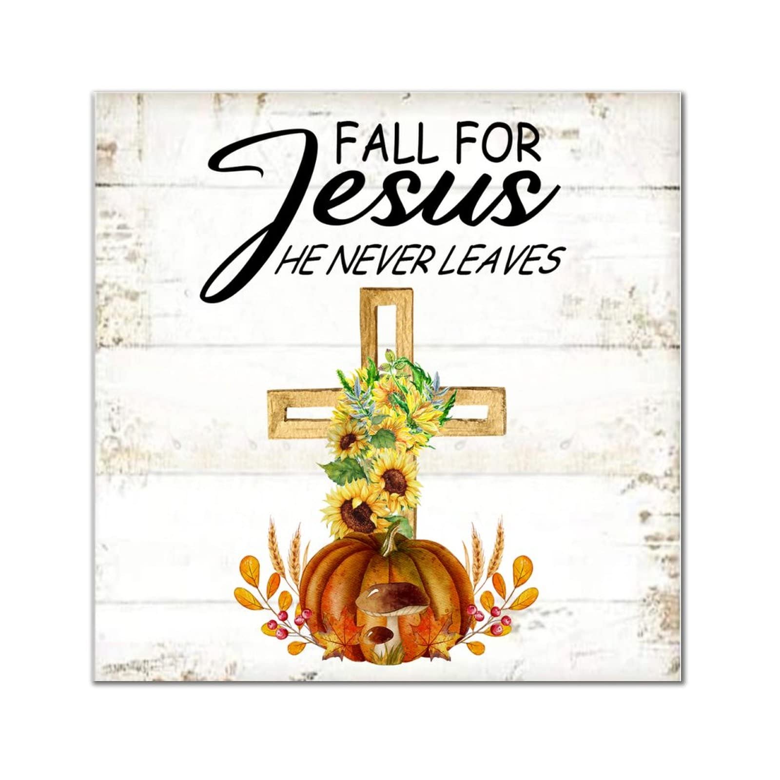 Plaque murale en bois Fall for Jesus, décoration chrétienne d'automne avec croix 30cm