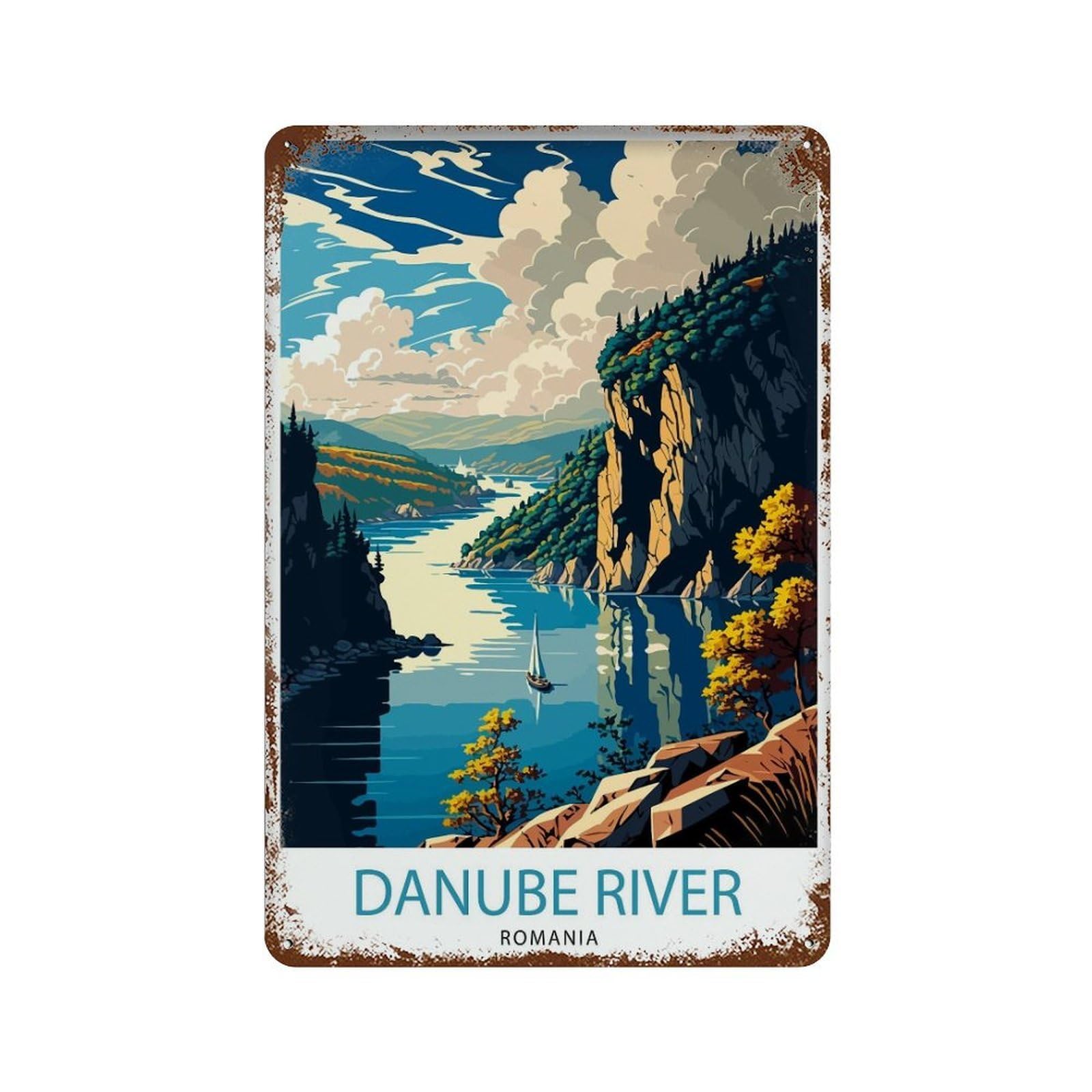 xiaoxiaoshen Danube River Romania Travel R Wall Decor Art Metal Tin Poster Modern Home Decor Art Home Bar Shop Decorations Vintage Sign 30x20cm
