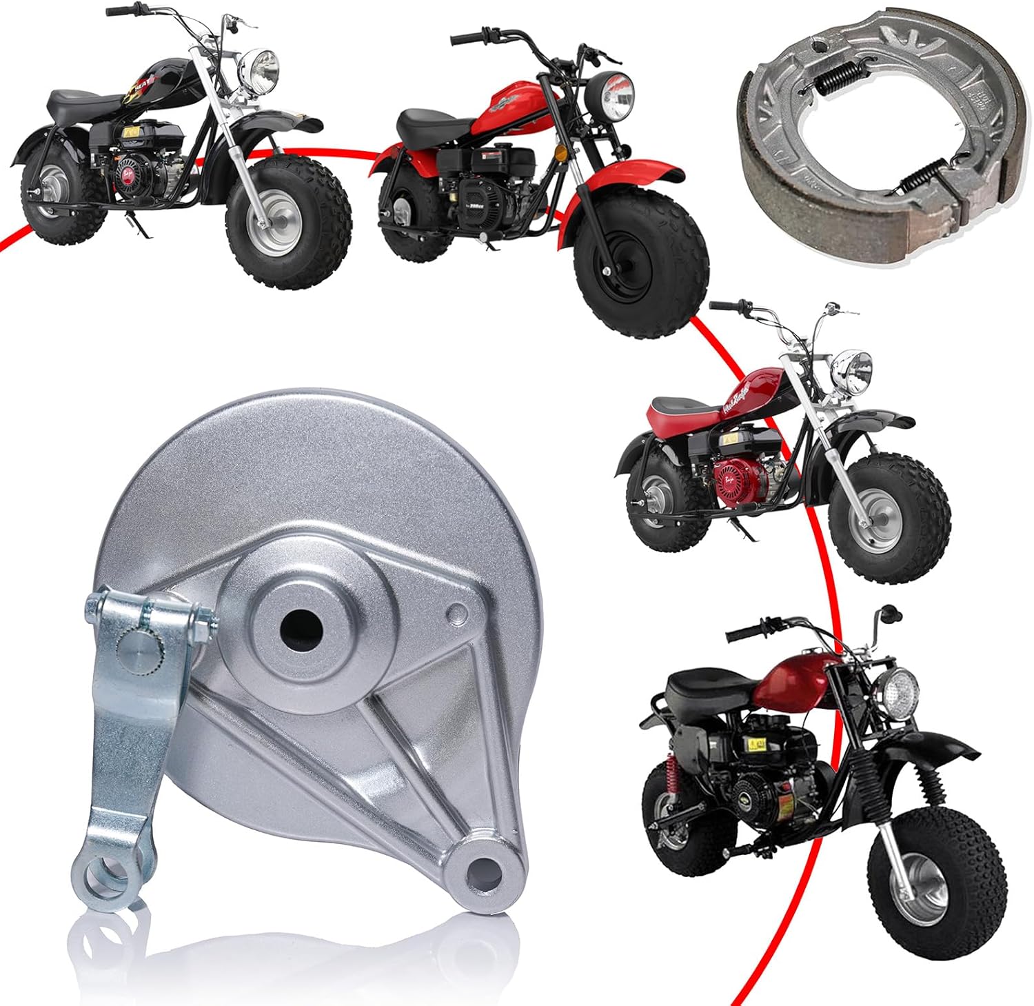 JMCHstore Rear Drum Brake Cover Shoe Kit w/Chain Tensioner for Baja Massimo MB200, Baja Heat, Mini Baja, Baja Warrior, Baja Carbon 6.5 Serengeti puma/Yukon trail puma 196cc Mini Bike Baja type