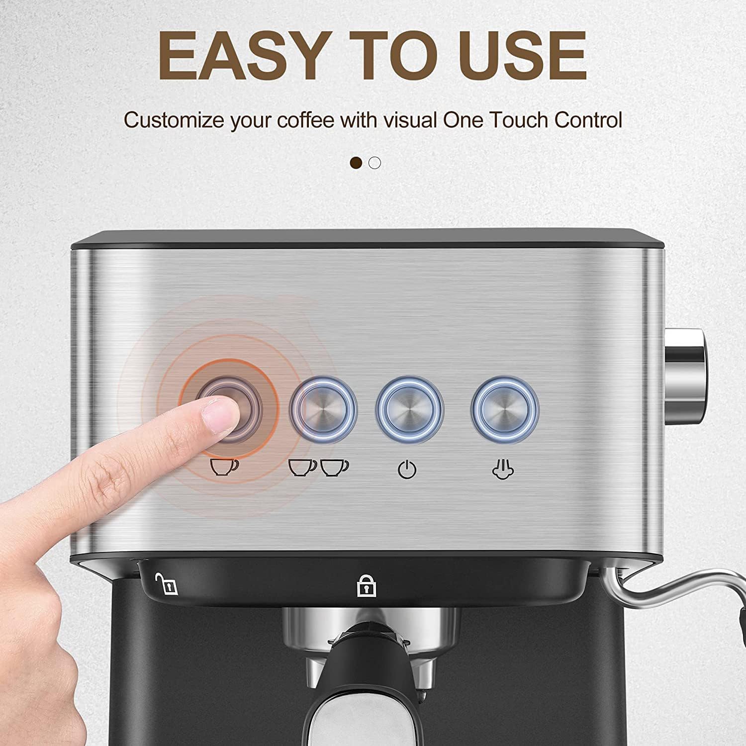 Cafetera expreso Profesional de 1050 W con vaporizador de Leche y depósito de Agua extraíble de 1,5 L para expreso, Capuchino y Latte.