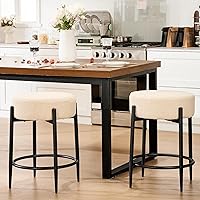 Viroformo Mid-Century Modern Backless Dining Chairs Set of 2 - Soft Beige Boucle Padded, Sturdy Metal Legs, 23.6" Kitchen Stools