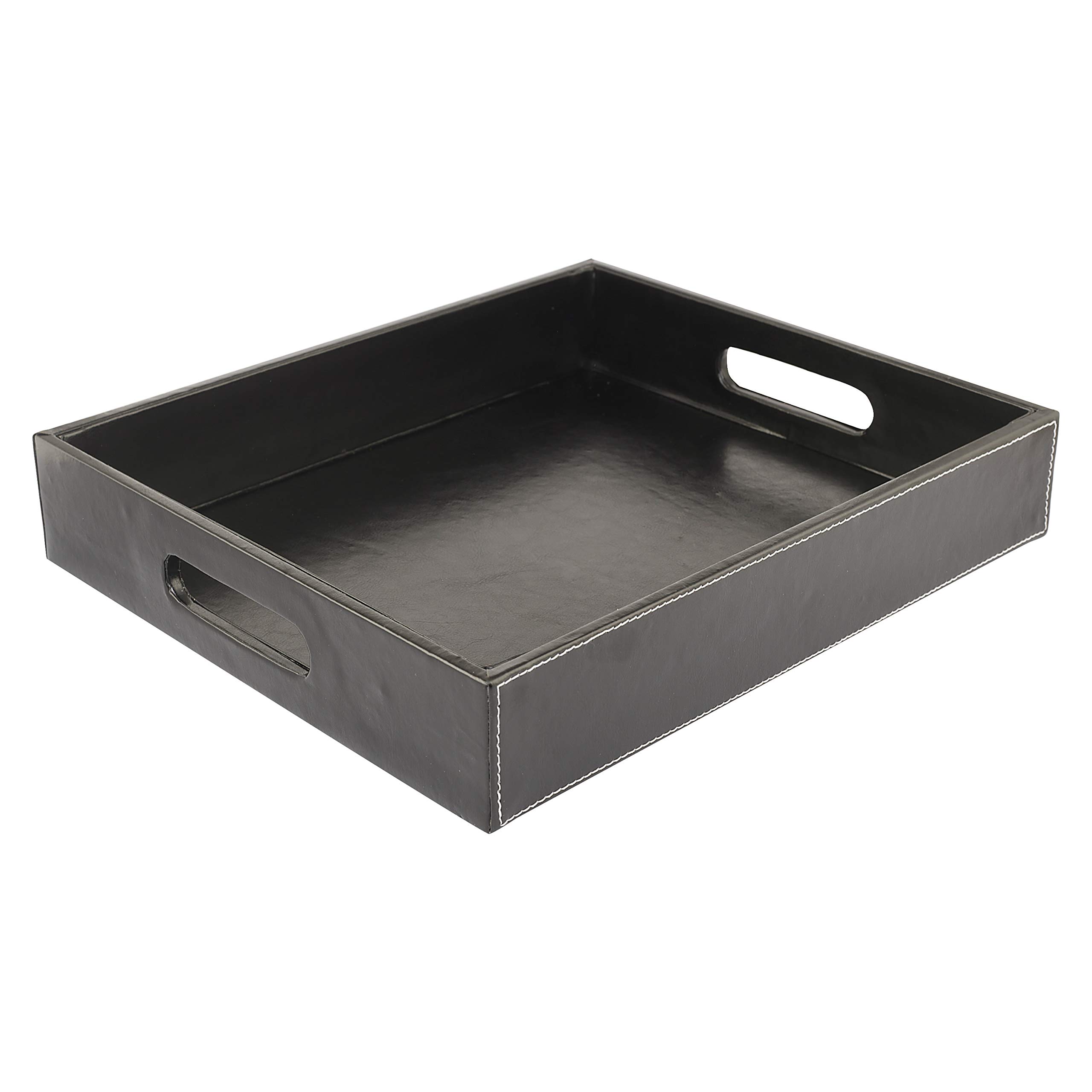 Anything & Everything PU Leather Serving Tray, Display Tray, Trays for Hotels to Hold Towel and Toiletries - Black