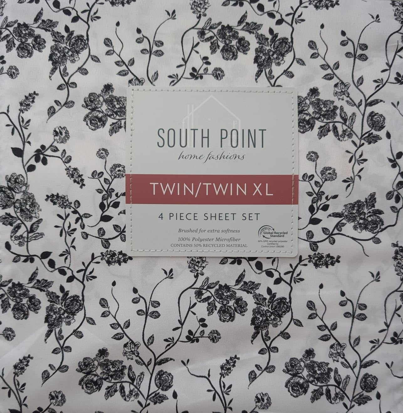 South Point Home Fashions 4-Piece Printed Sheet Set - Full/Twin| 17" Extra Deep | Cool, Crisp, Breathable Bed Sheets - Brushed for Softness (Branches Floral Black, Twin XL)