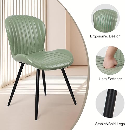 Miniatura 5 de Juego de 4 sillas de comedor, modernas sillas tapizadas de cuero con respaldo cómodo y patas de metal resistentes de 20 pulgadas, color verde frijol