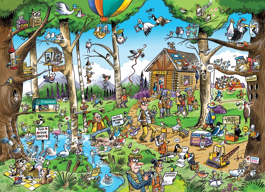 Cobble Hill 1000 Piece Puzzle - DoodleTown: Birdwatcher's Paradise - Sample Poster Included