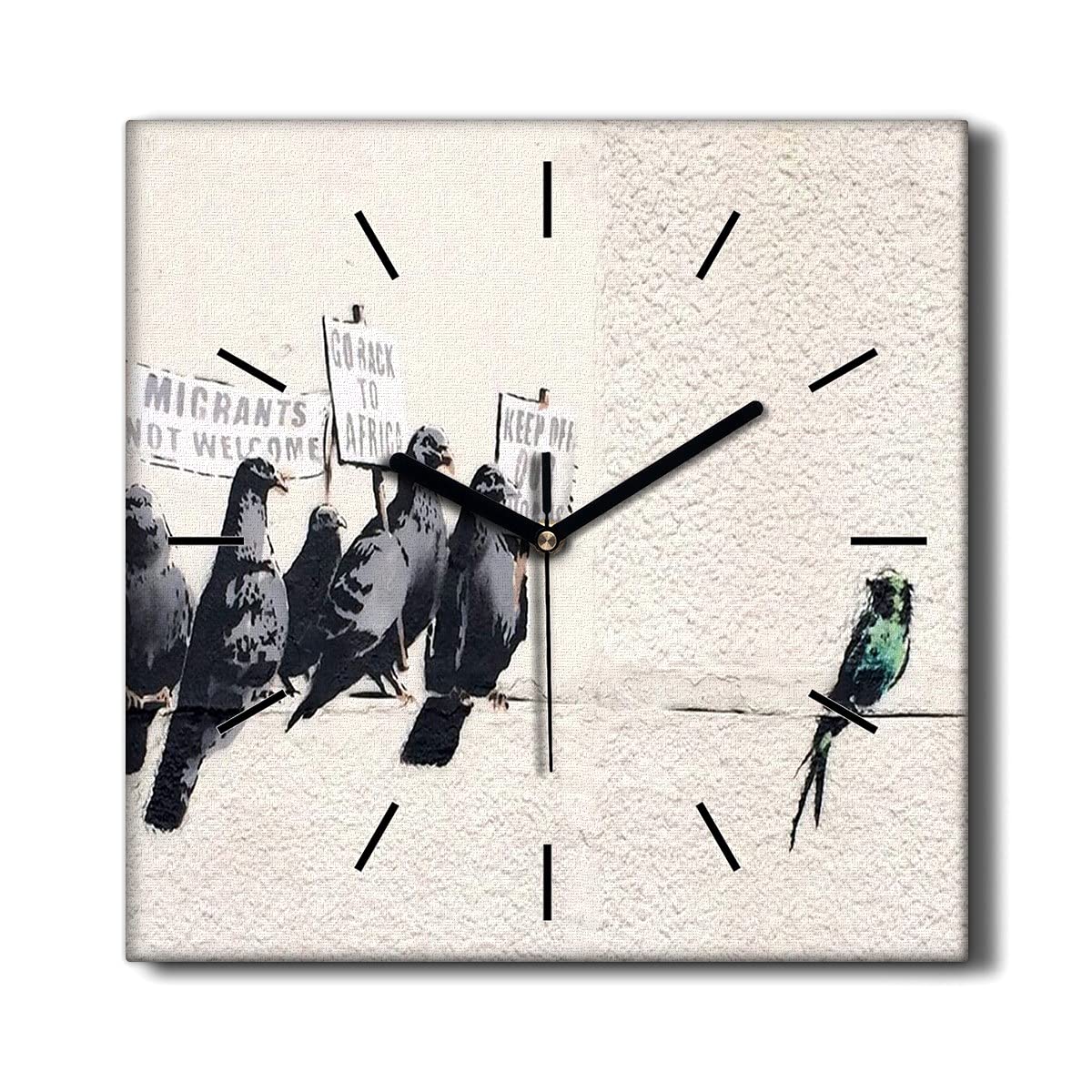 Horloge sur toile 30x30cm Banksy déco murale salon sans tic-tac