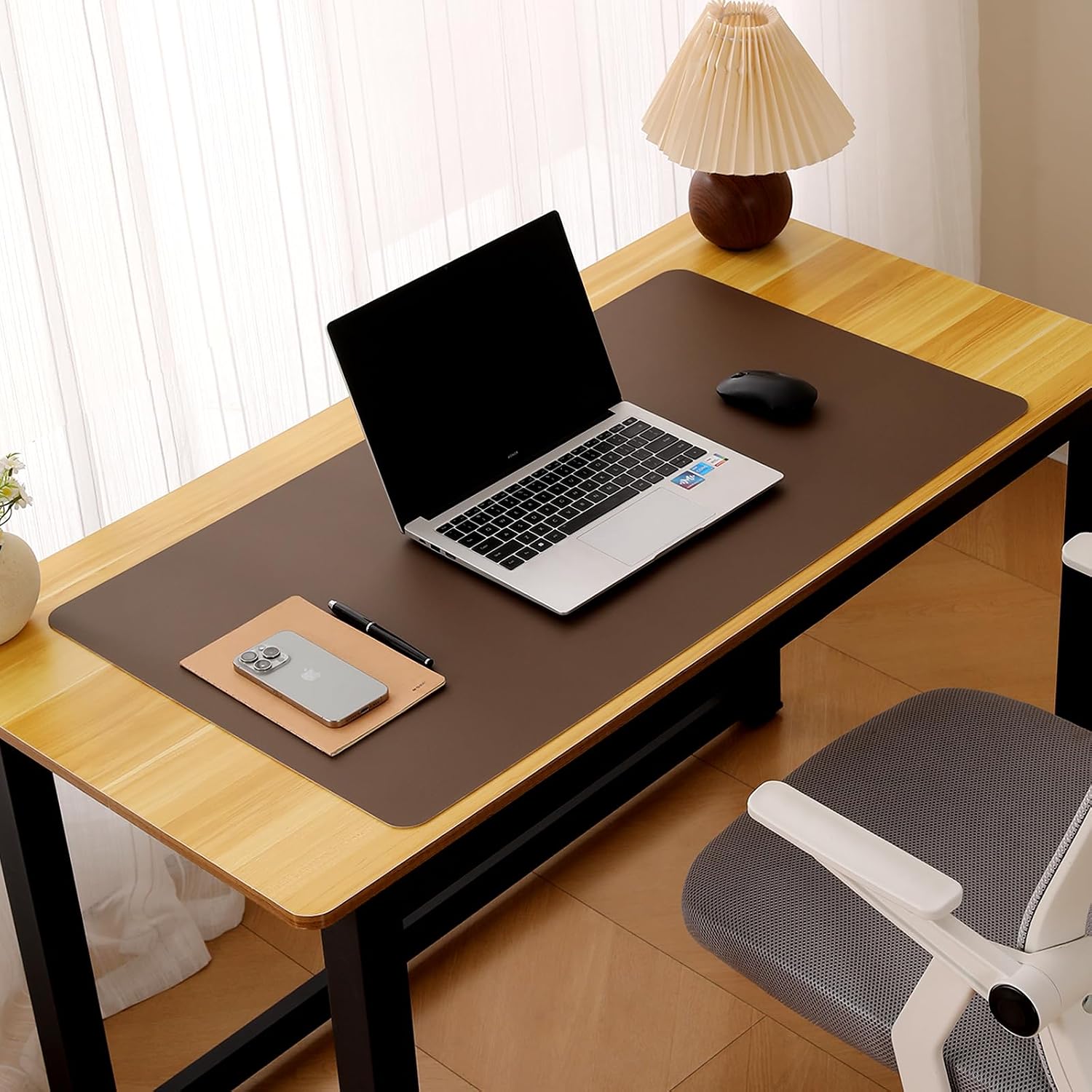 Non-Slip Desk Pad,Desk mat,Waterproof PU Leather Desk Pad,Laptop Desk Writing Pad for Office and Home (Brown, 31.5" x 15.7")