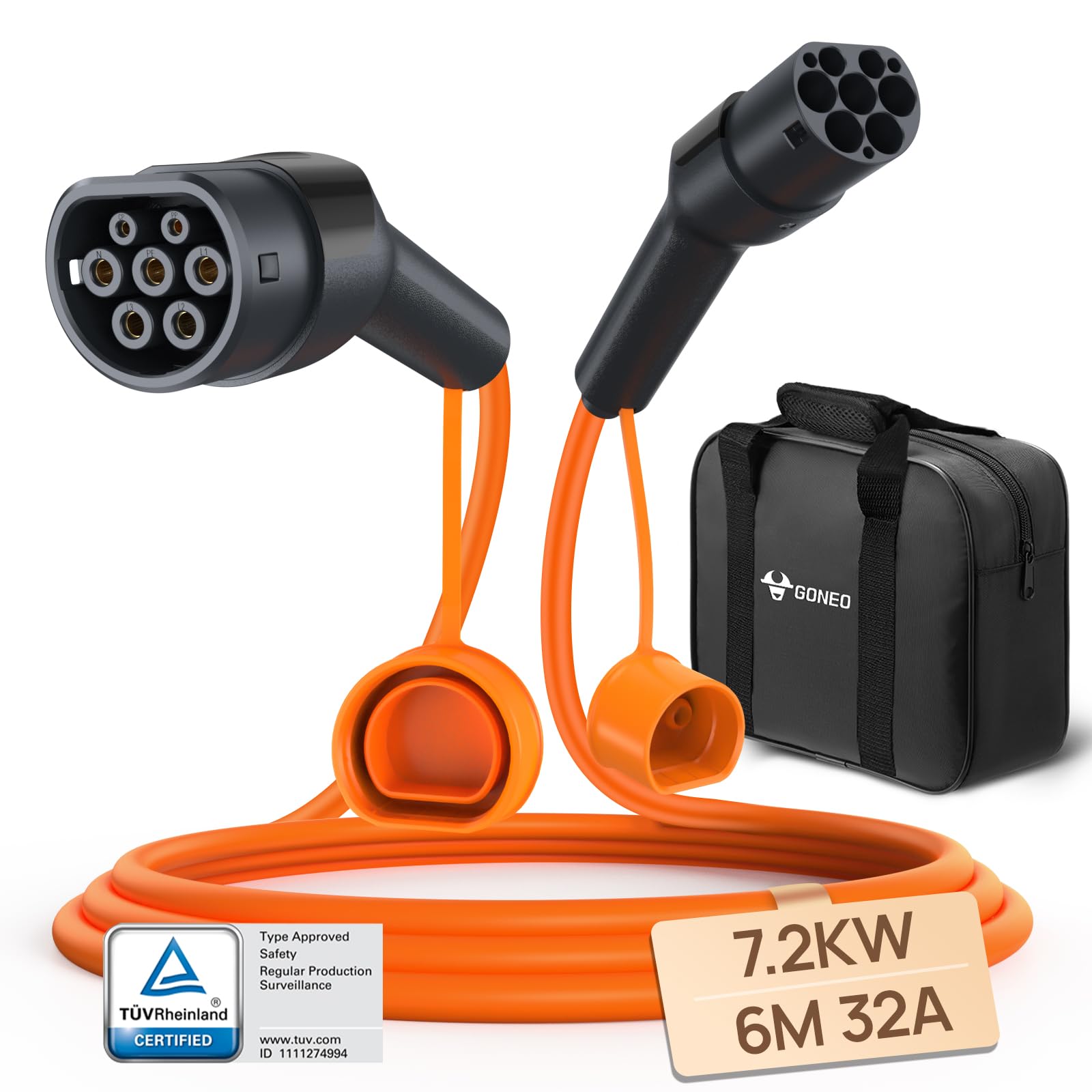 GONEO Type 2 EV Charging Cable 7.2kW/5M/32A/1-Phase Type 2 to Type 2 Mode 3 EV/PHEV Charging Cable With Portable Bag — view 16