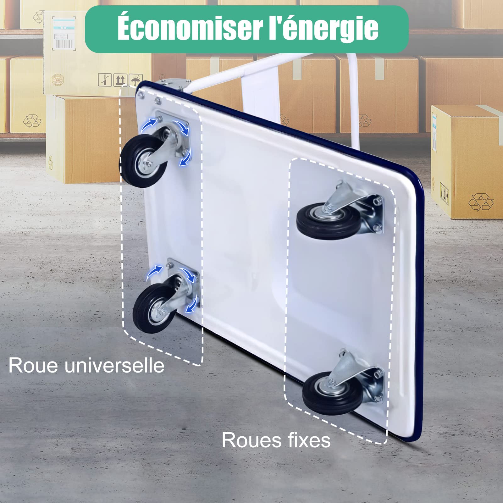 RELAX4LIFE Chariot de Transport Pliable en Fer Charge 300KG avec Plateau Antidérapant, Chariot Design Compact à 4 roulettes en PU, 60 x 90 x 88 cm pour Déménagement Logistique Manutention Silencieuse