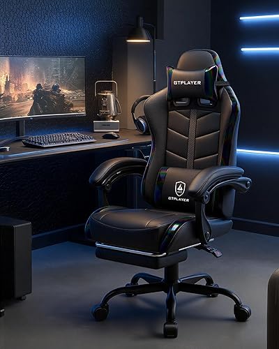 Miniatura 2 de GTPLAYER Silla de juegos, sillas ergonómicas de oficina para computadora para adultos con reposapiés, altura ajustable, reposabrazos de conexión,