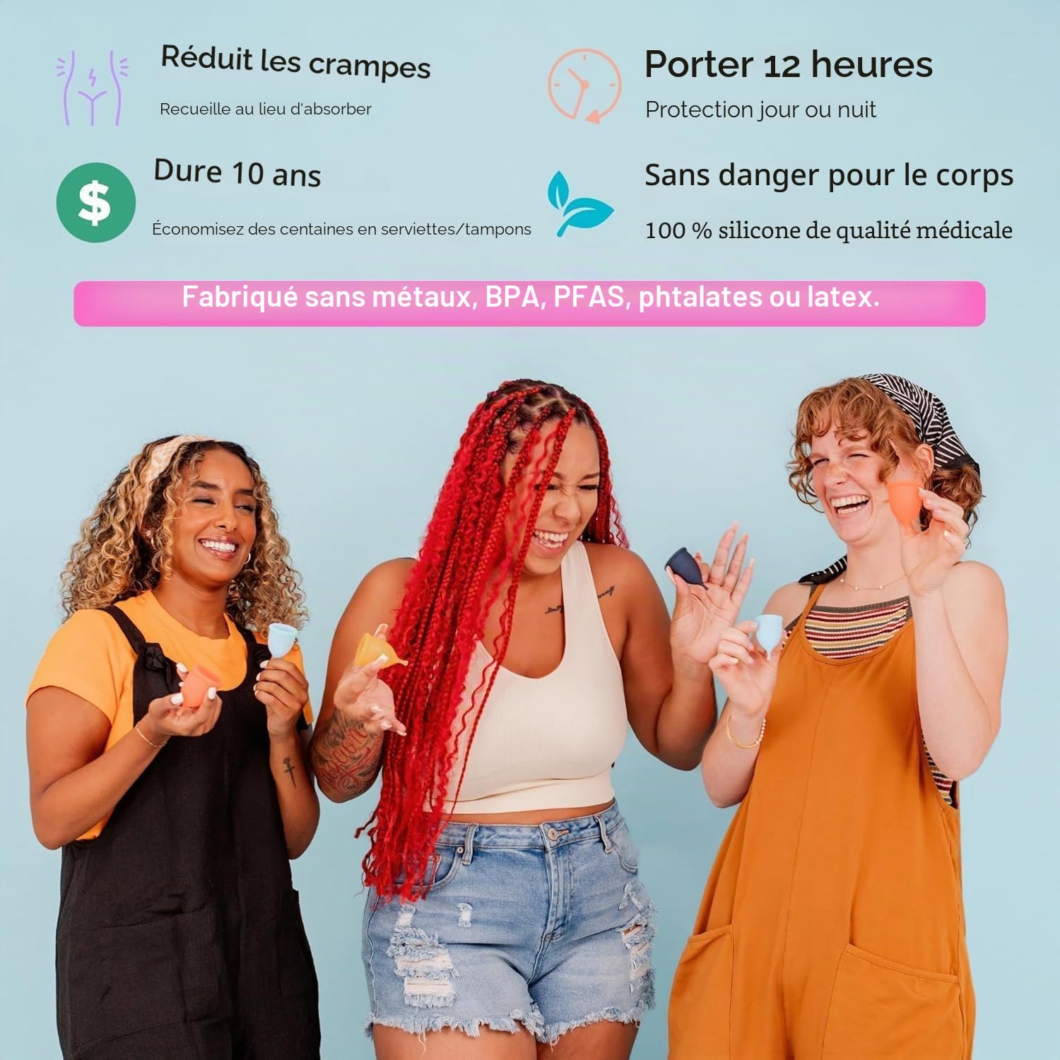 Lot de 2 coupes menstruelles et applicateur – Sans métaux ni toxines – 100% silicone de qualité médicale – Coupe menstruelle la plus douce et réutilisable – Inserts comme un tampon – Capacité de 4 et