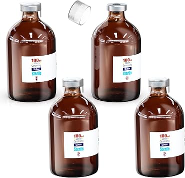 Biomed Solutions Sterile Empty Vial with Reusable Plastic Cap,Ready to Fill Glass Containers, Liquid Injection Bottle Sealed with Self Healing Injection Port 100ml Amber 4pcs